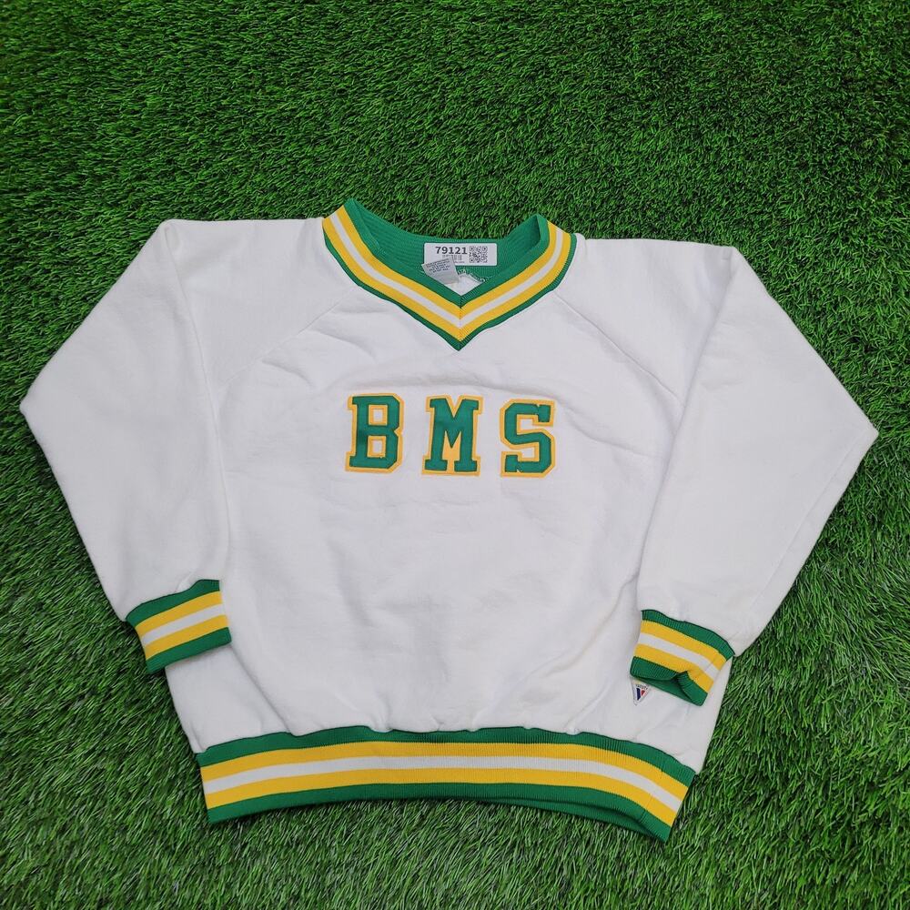 Vintage 80s BMS Varsity Ringer Sweatshirt Womens M 22x20 USA
